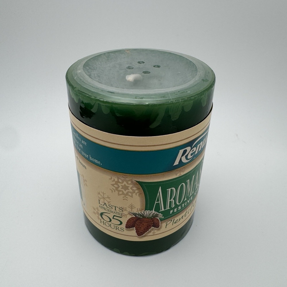 1999 Renuzit AromaSense Festive Pillar Candle Plentiful Pine New Sealed NOS 3x4 - Picture 4 of 7
